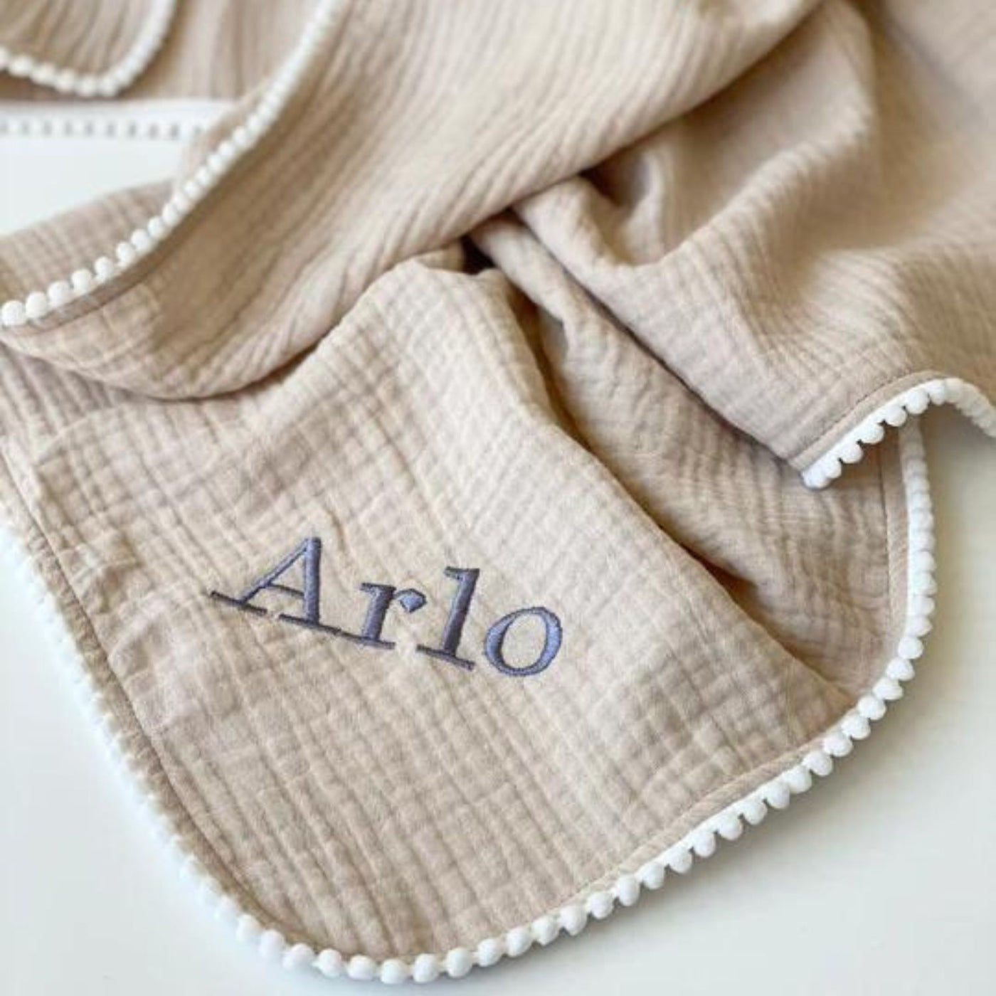 Stone Personalised Pom Pom Swaddle