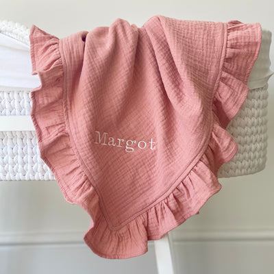 Personalised Dusky Pink Frill Blanket