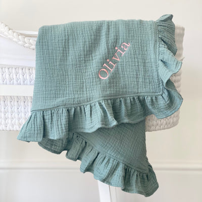 Personalised Green Frill Blanket