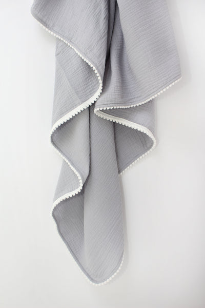 Grey Pom Pom Swaddle