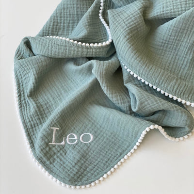 Green Personalised Pom Pom Swaddle