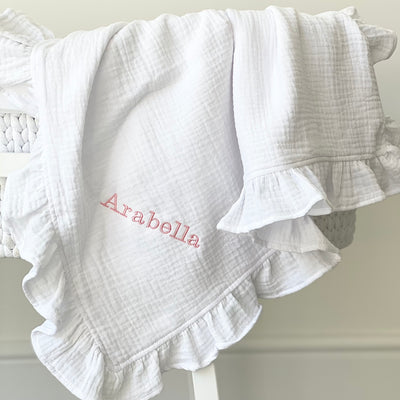 Personalised White Frill Blanket