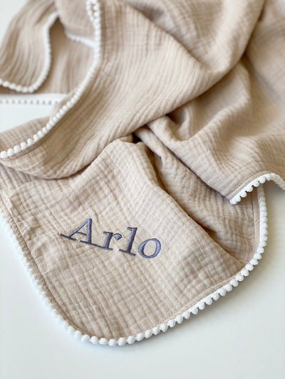 Stone Personalised Pom Pom Swaddle