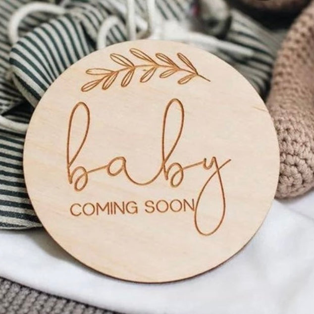Baby Coming Soon Wooden Disc